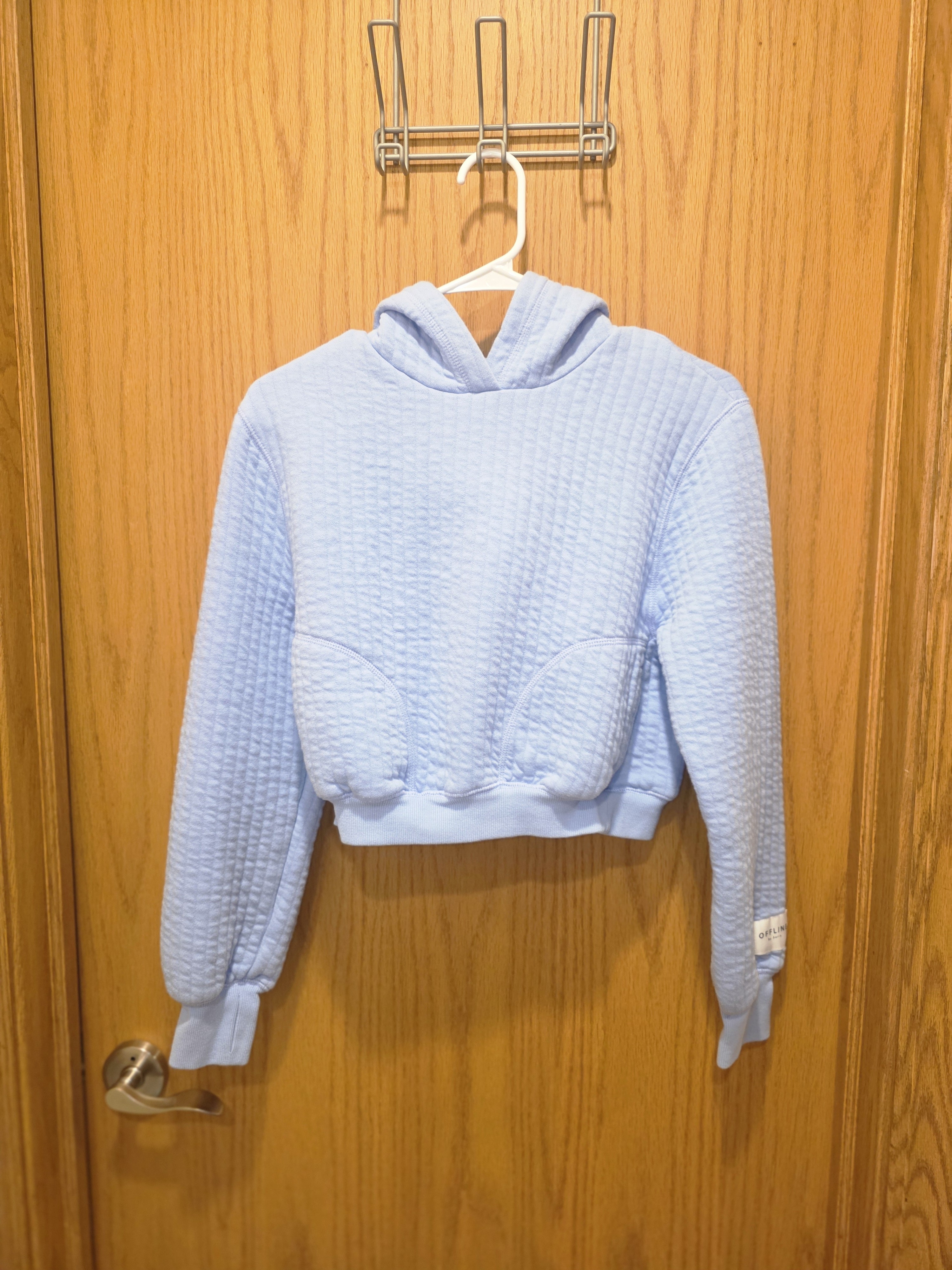 Quilted Light Blue Cropped Hoodie
